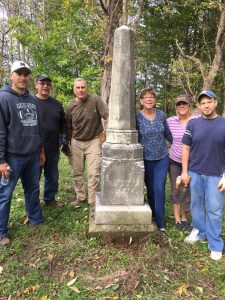 More volunteers pose next to the final resting place of Malvern's first mayor, the Rev. George Hardesty. Pictured (left to right) are Matt Chiurco, Frank Chiurco, Doug Angeloni, Charm Woods, Lynn Edwards, and Jason Lombardi.